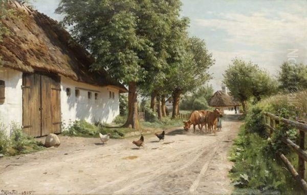 Dansk Sommardag Oil Painting by Peder Mork Monsted