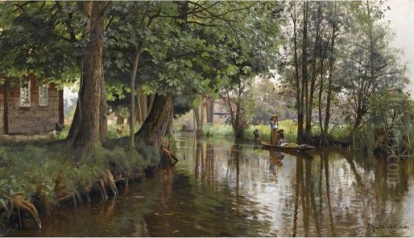 Punting On The River Oil Painting by Peder Mork Monsted