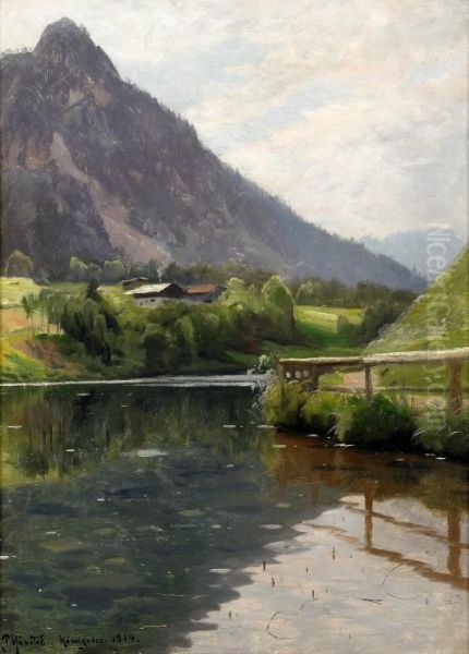 Sommarlandskap Med Vattendrag Oil Painting by Peder Mork Monsted