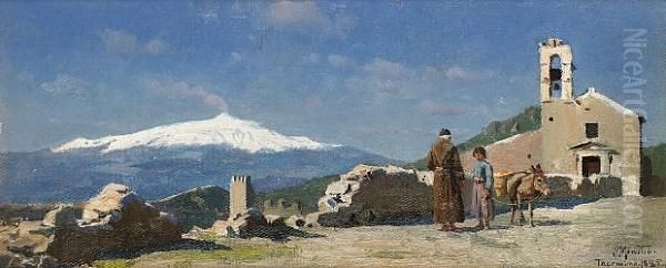 View Of Taormina From Etna Oil Painting by Peder Mork Monsted