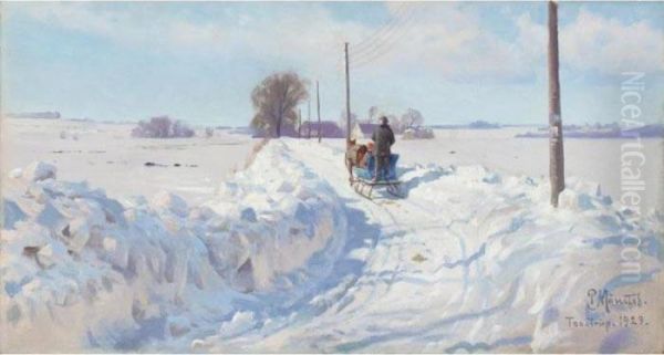 Vinter, Taastrup (winter At Taastrup) Oil Painting by Peder Mork Monsted