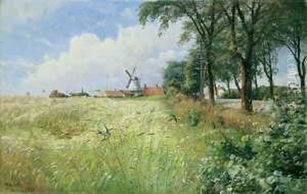 Danische Landschaft Mit Der 
Dybbeler Muhle. Signiert Und Datiert Unten Links: Pmonsted/dybbel.1920. 
Ol Auf Leinwand. H 44,5; B 69,5 Cm. Oil Painting by Peder Mork Monsted