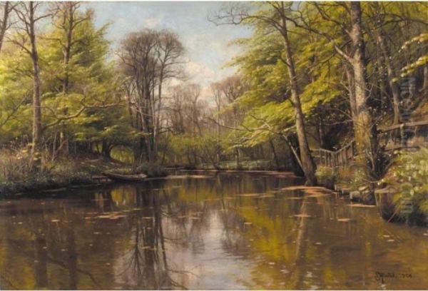 A Lake In Early Spring Oil Painting by Peder Mork Monsted