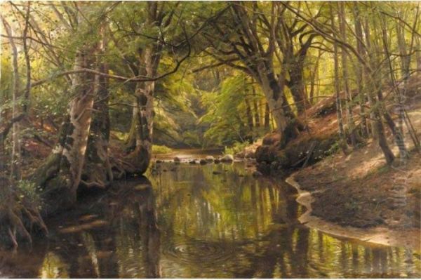 Forest Stream Oil Painting by Peder Mork Monsted