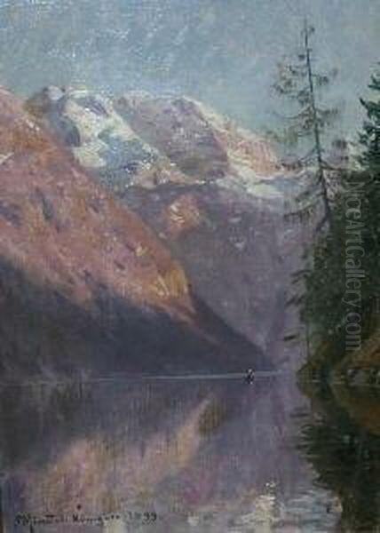 Fjordlandschaft. Unten Links Signiert P. Monsted, Konigsee 1899 Oil Painting by Peder Mork Monsted