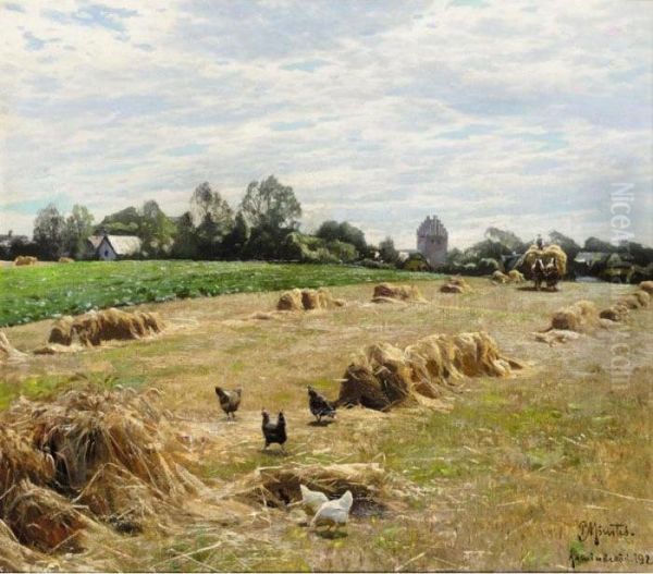 Harvesting Oil Painting by Peder Mork Monsted