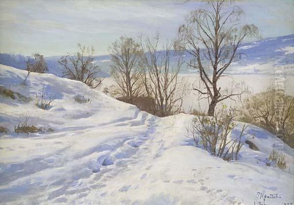 A Winter Landscape, Lillehammer Oil Painting by Peder Mork Monsted