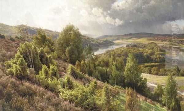 The Heather Hills By The Lakes Near Silkeborg Oil Painting by Peder Mork Monsted