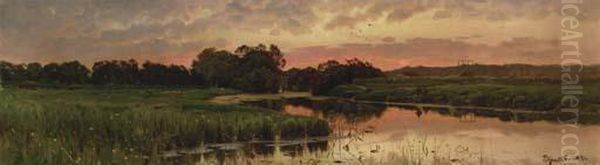 Sunset Oil Painting by Peder Mork Monsted