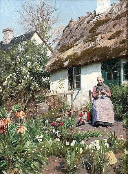 In The Garden Oil Painting by Peder Mork Monsted