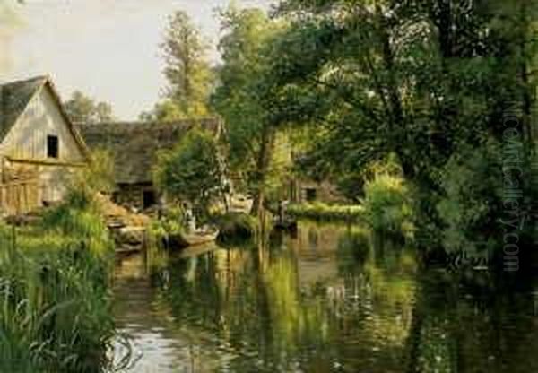 Signiert Und Datiert Unten Rechts: P. Monsted/lehde 1910. Oil Painting by Peder Mork Monsted