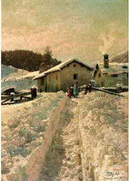 Paysage De Neige Anime Oil Painting by Peder Mork Monsted