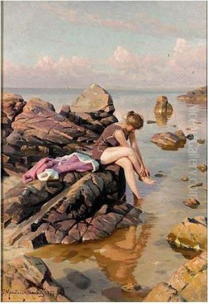 The Bather Oil Painting by Peder Mork Monsted