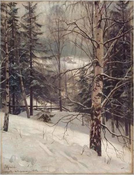 Skovbryn Ved Lillehammer (edge Of The Forest At Lillehammer) Oil Painting by Peder Mork Monsted