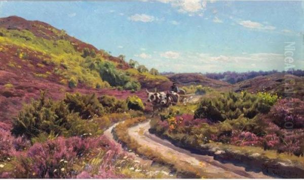 Hede Landskab Med Lyng (heather Landscape) Oil Painting by Peder Mork Monsted