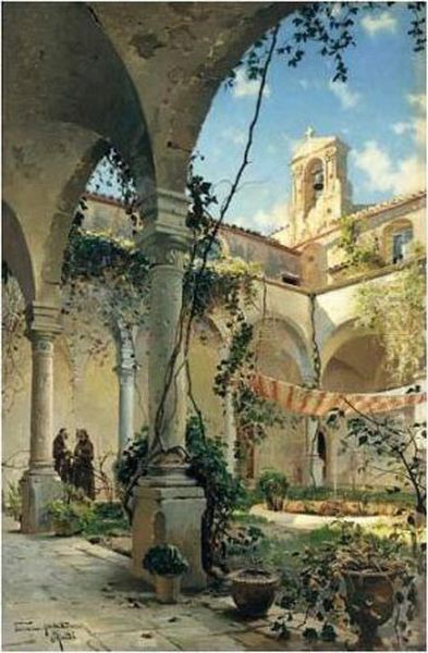 The Cloister, Taormina Oil Painting by Peder Mork Monsted