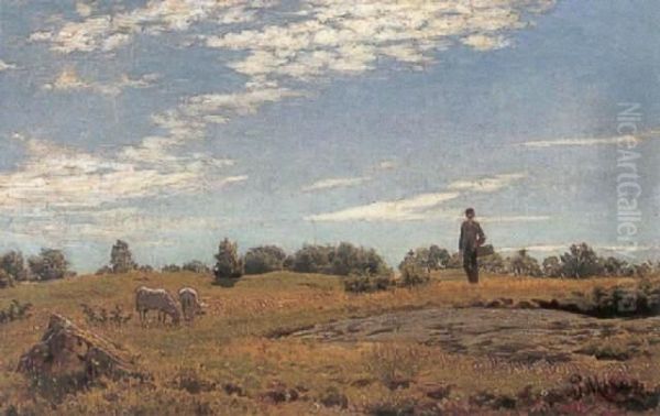 Minding The Flock Oil Painting by Peder Mork Monsted