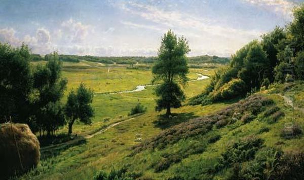 A Shepherdess Resting In The Fields Oil Painting by Peder Mork Monsted