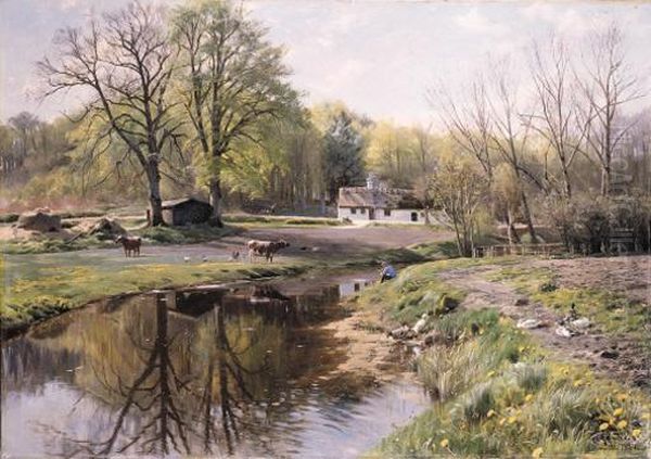 A Quiet Moment, Bromolle Oil Painting by Peder Mork Monsted