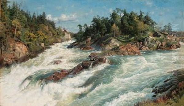 The Raging Rapids Oil Painting by Peder Mork Monsted