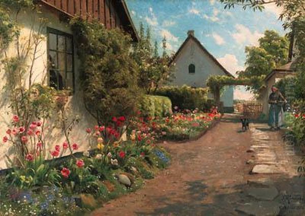 In The Garden Oil Painting by Peder Mork Monsted