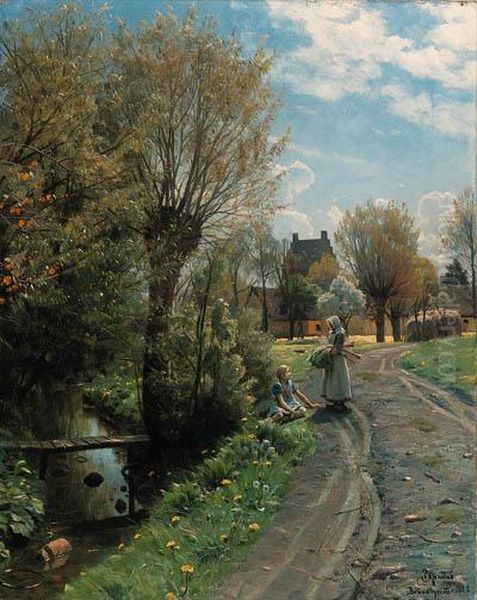 By The River, Brndbyvester Oil Painting by Peder Mork Monsted