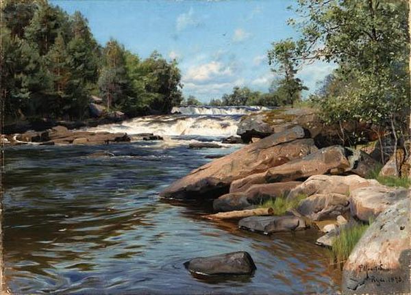 Waterfalls, Ryde Oil Painting by Peder Mork Monsted