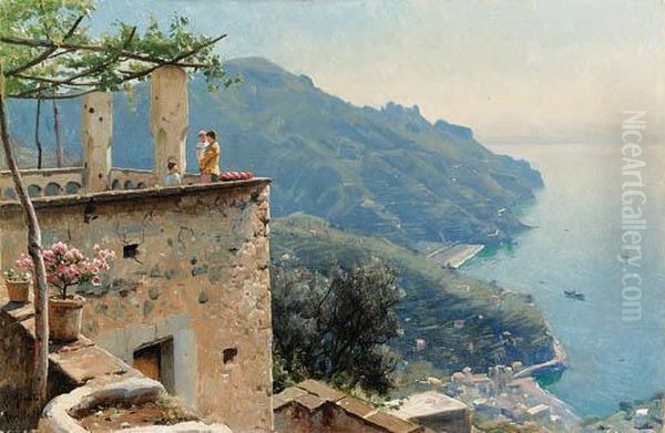 The Ravello Coastline Oil Painting by Peder Mork Monsted