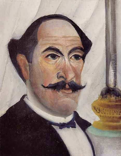 Self Portrait Of The Artist With A Lamp Oil Painting by Henri Julien Rousseau