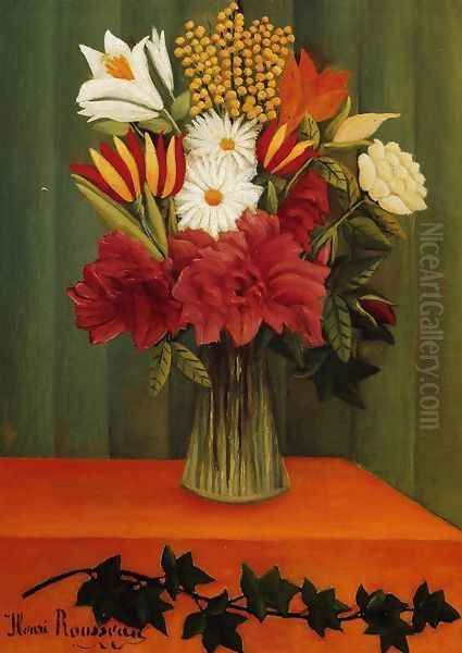 Bouquet of Flowers with an Ivy Branch II Oil Painting by Henri Julien Rousseau