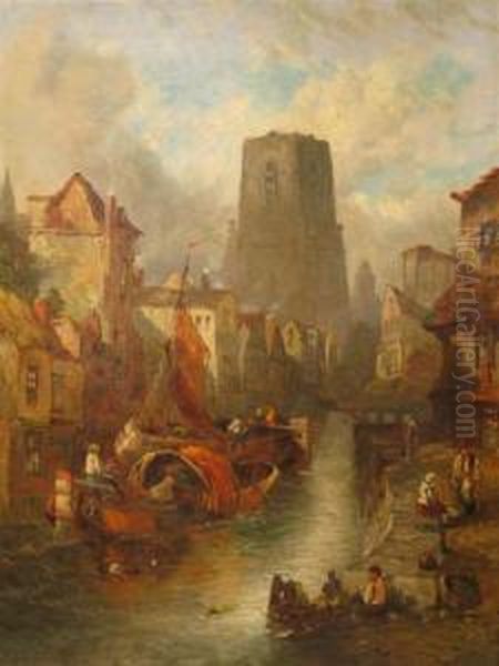 Canal Scene Oil Painting by Alfred Montague