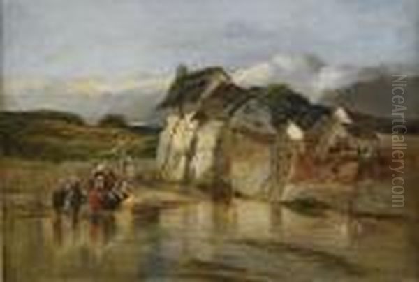 Tvatterskor Vid Strandkanten Oil Painting by Alfred Montague