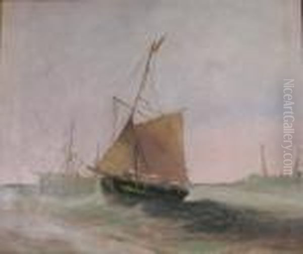 A Fishing Boat At Sea Oil Painting by Alfred Montague