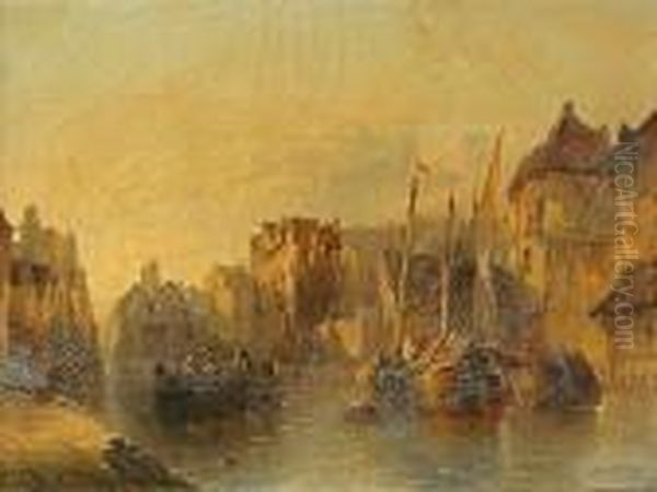 A View Of An Old French Town Oil Painting by Alfred Montague