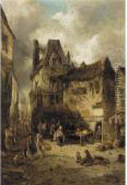 A Back Street, Rouen; A Street In Rotterdam Oil Painting by Alfred Montague