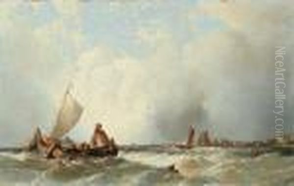 Fischerboote In Kustennahe. Oil Painting by Alfred Montague