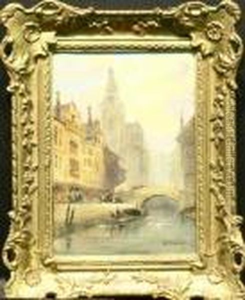 City With Canal Oil Painting by Alfred Montague