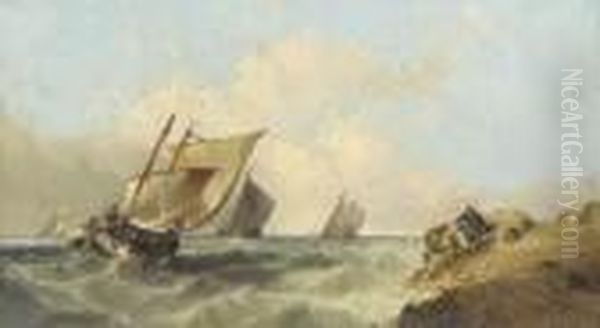 Hauling In The Lobster Pots Oil Painting by Alfred Montague