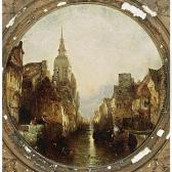 Capriccio Of A Town By Sunset Oil Painting by Alfred Montague