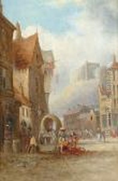 The Old Grass Market, Edinburgh; Old Folkstone, Kent Oil Painting by Alfred Montague