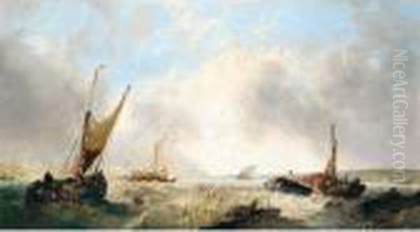 Fishing Boats On The Medway Oil Painting by Alfred Montague