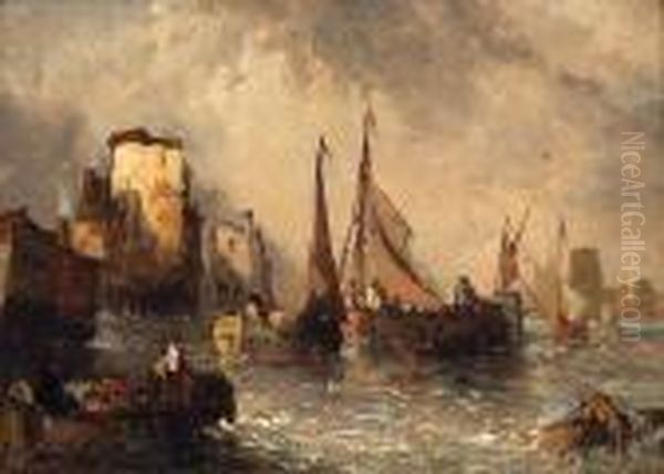 Fishing Vessels Off Dortrecht Oil Painting by Alfred Montague