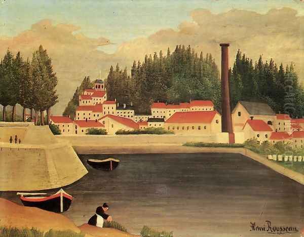 Village near a Factory Oil Painting by Henri Julien Rousseau