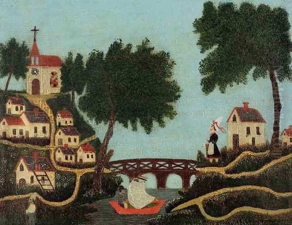 Landscape with Bridge Oil Painting by Henri Julien Rousseau