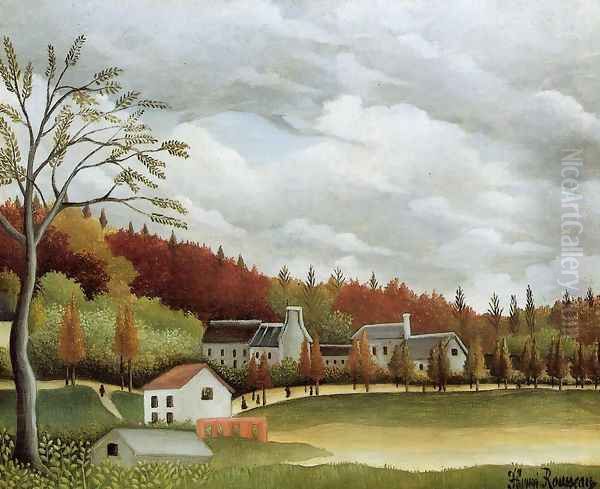 View of Bievre-sur-Gentilly Oil Painting by Henri Julien Rousseau