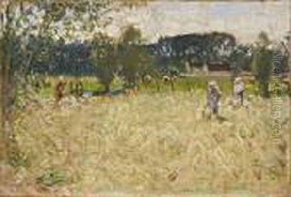 Paysans Dans Une Prairie Oil Painting by Pierre Eugene Montezin