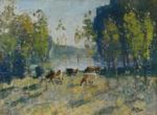  Les Animaux Au Bord De La Riviere  by Pierre Eugene Montezin