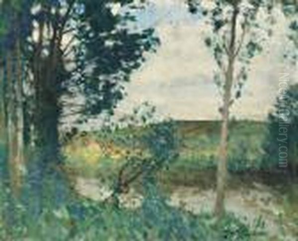 Paysage A La Riviere Oil Painting by Pierre Eugene Montezin