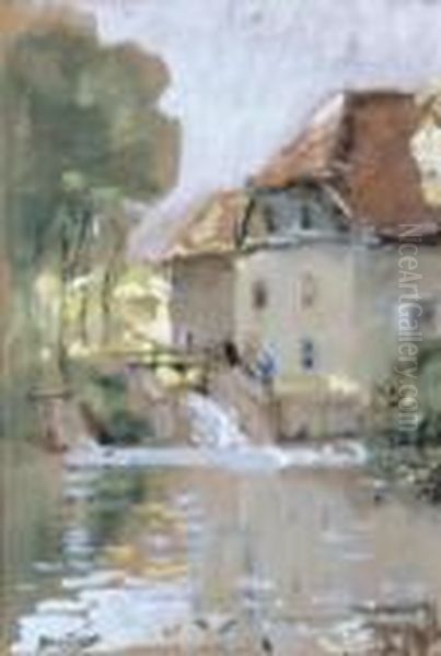 Le Moulin Au Bord De La Riviere Oil Painting by Pierre Eugene Montezin