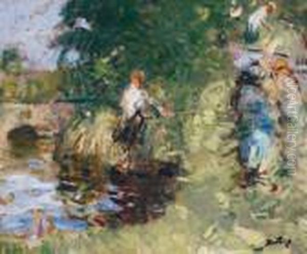 Fenaison Au Bord De L'eau Oil Painting by Pierre Eugene Montezin